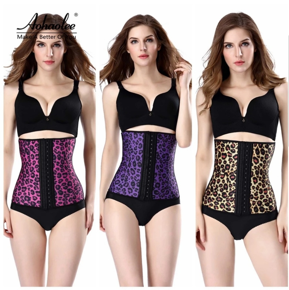 ANIMAL PRINT 9 STEEL BONED LATEX WAIST TRAINER